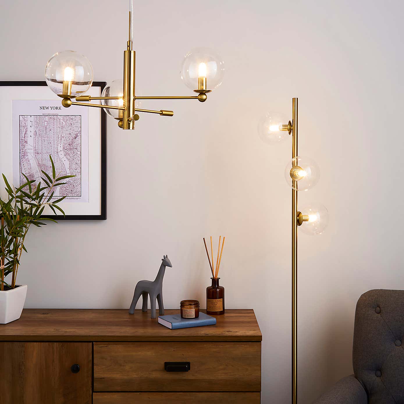 Nour 3 Light Antique Brass Ceiling Fitting