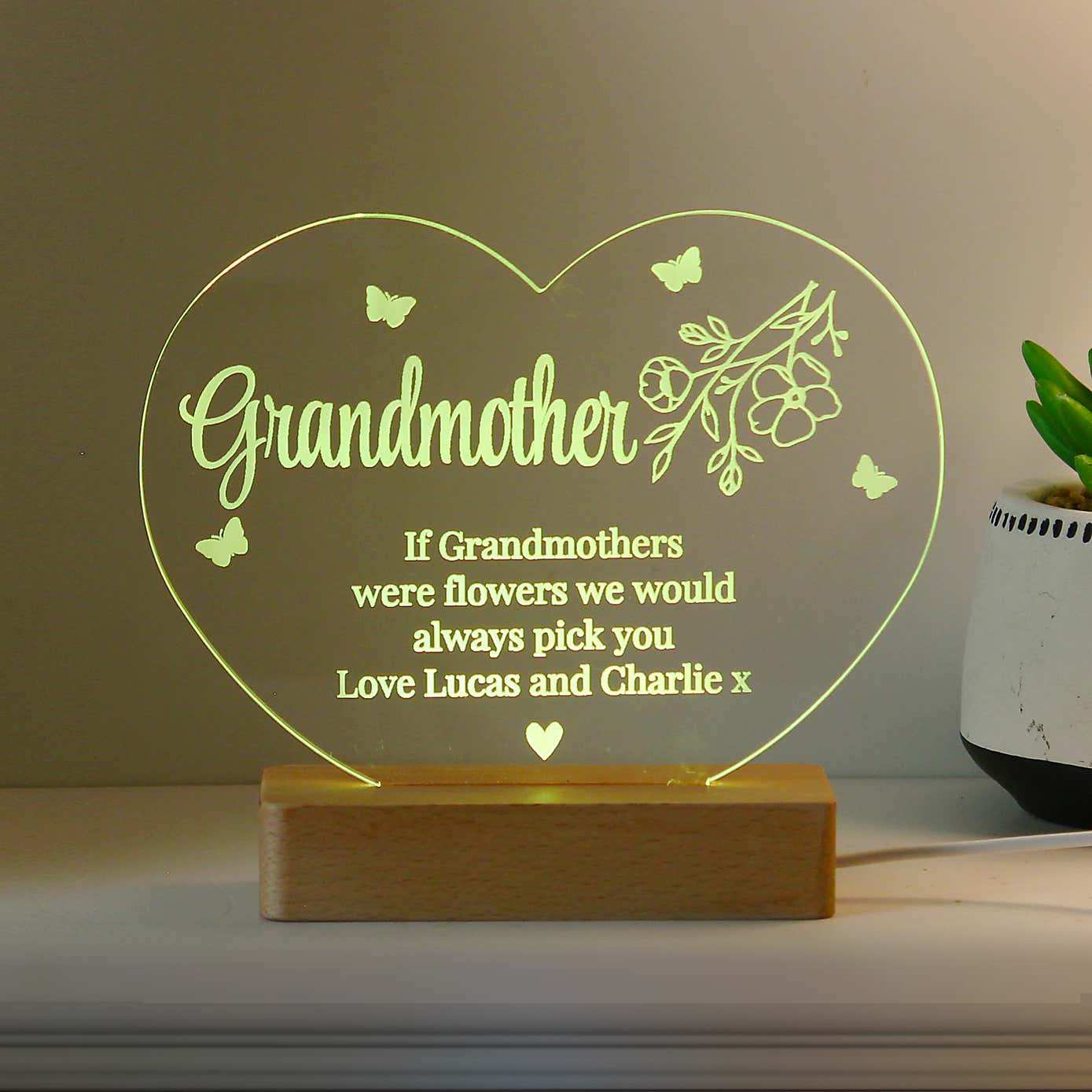 Personalised Floral Heart LED Light Lamp