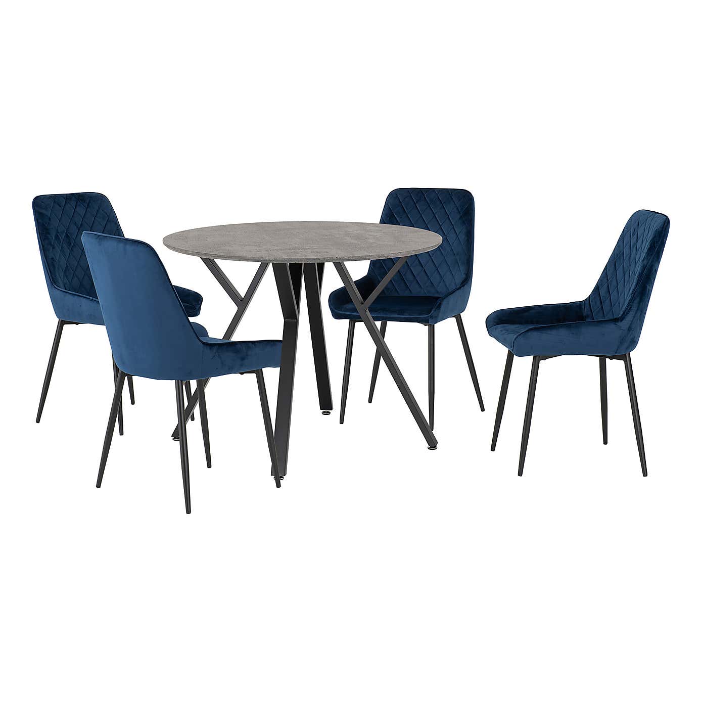 Athens Round Concrete Effect Dining Table with 4 Avery Blue Dining Chairs