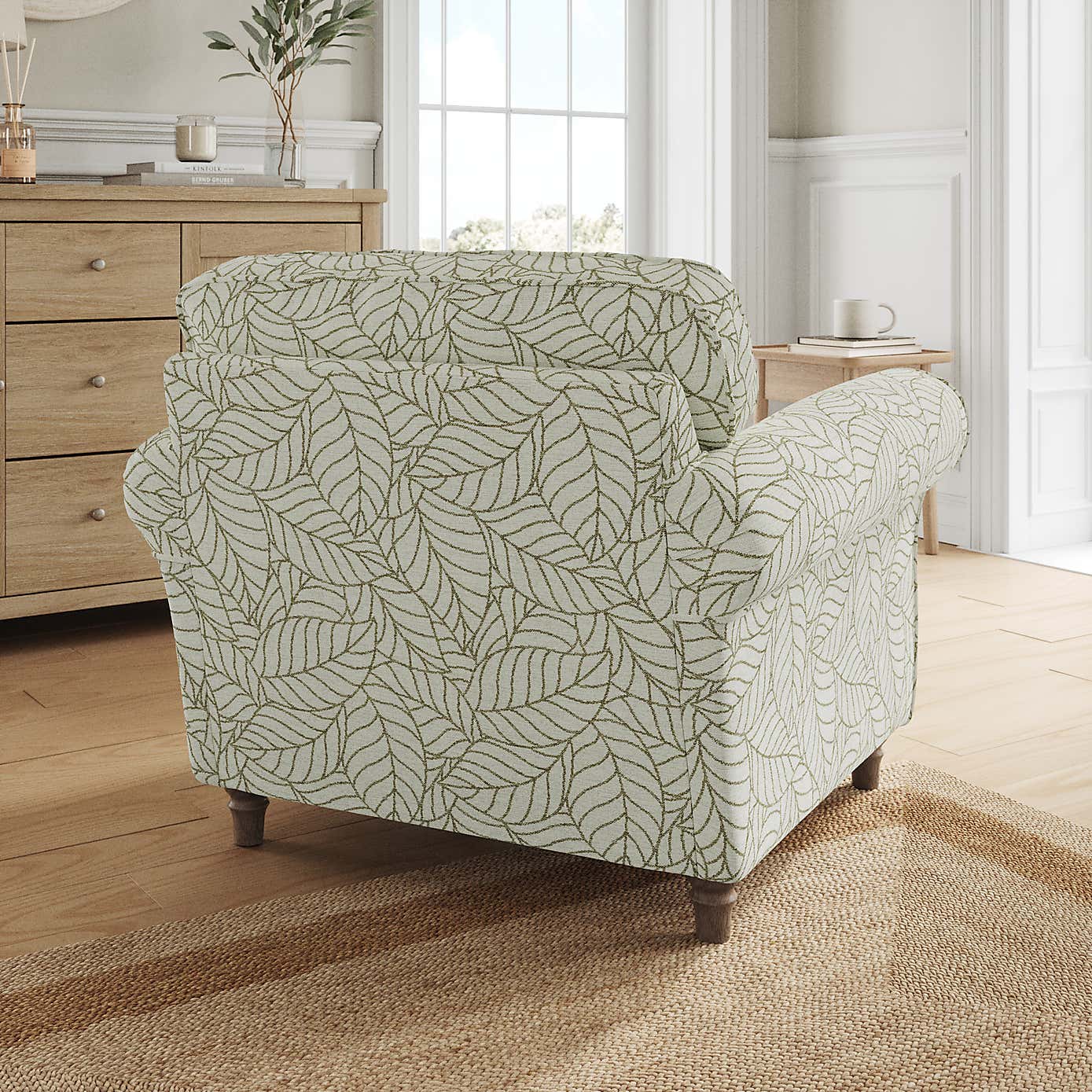 Flori Armchair, Leaf Print Fabric