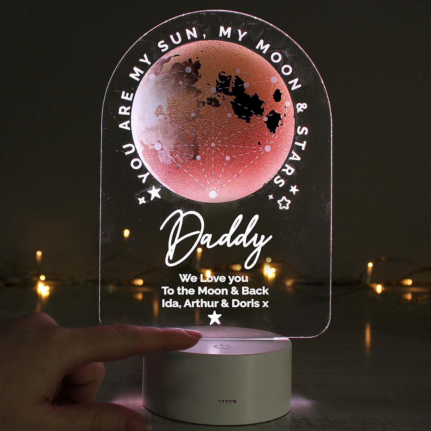 Personalised Sun Moon and Stars Colour Changing Night LED Light