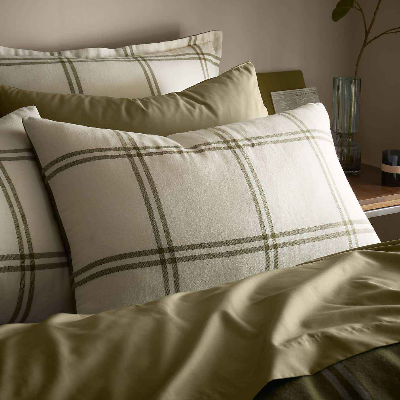 Stanway Check Natural Cotton Duvet Cover and Pillowcase Set
