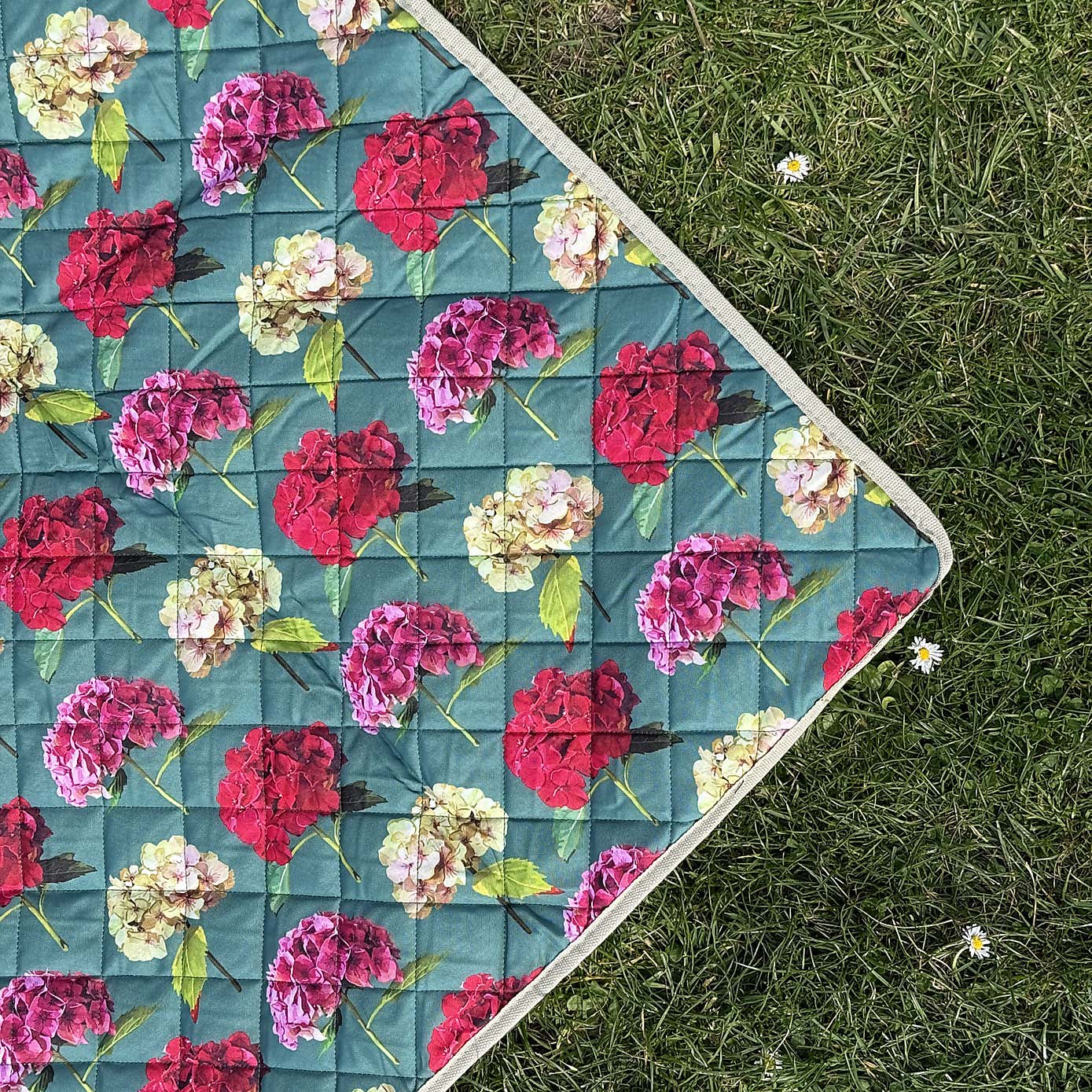 Navigate Sarah Kelleher Teal Rose Print Quilted Picnic Blanket