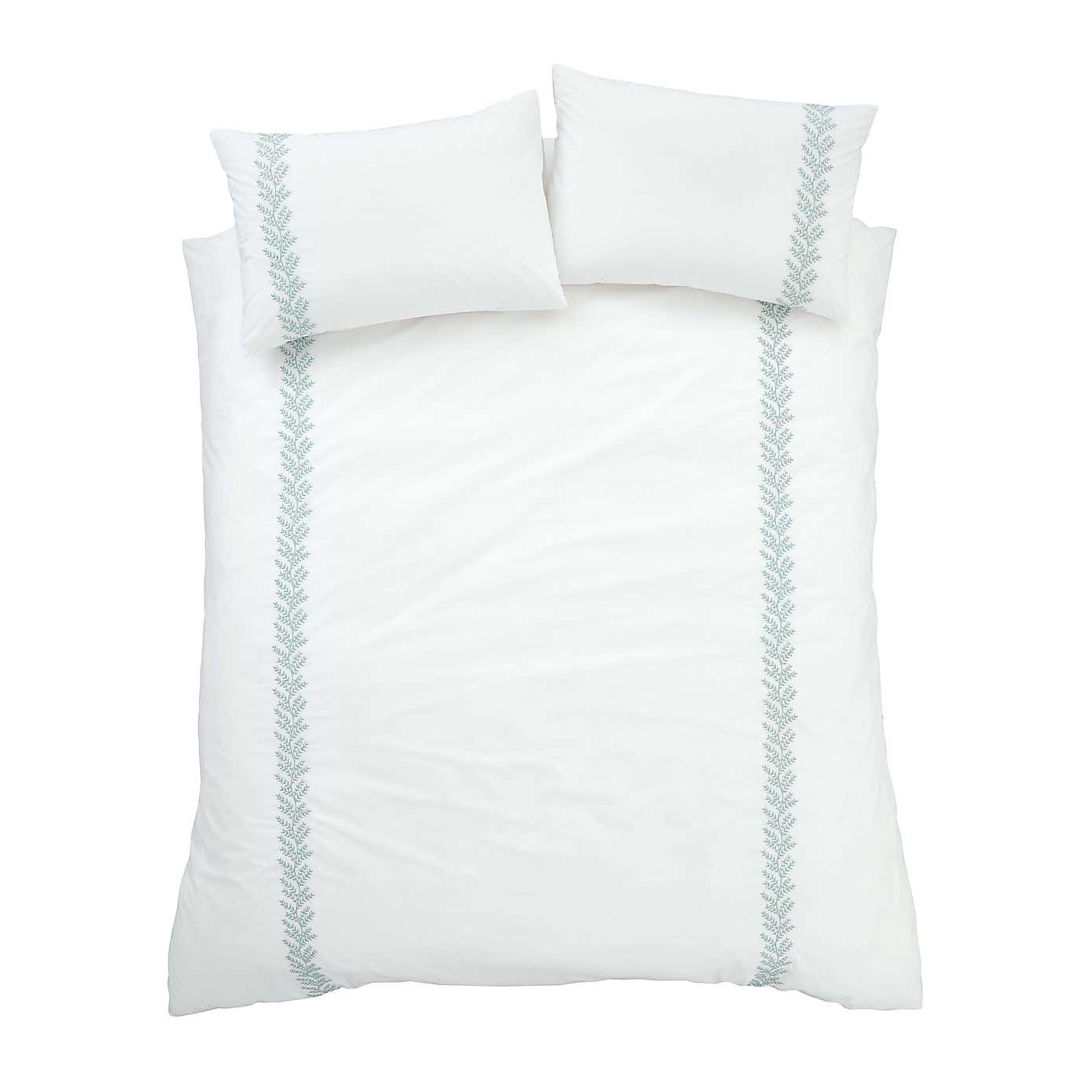 Bianca Fine Linens Embroid Leaf 100% Cotton Duvet Cover & Pillowcase Set