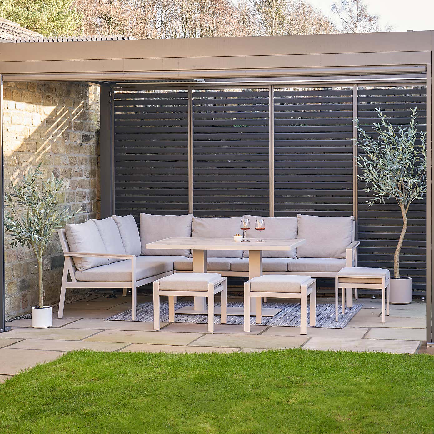 Pacific Lifestyle Aruba Outdoor Corner Seating Set with Adjustable Table