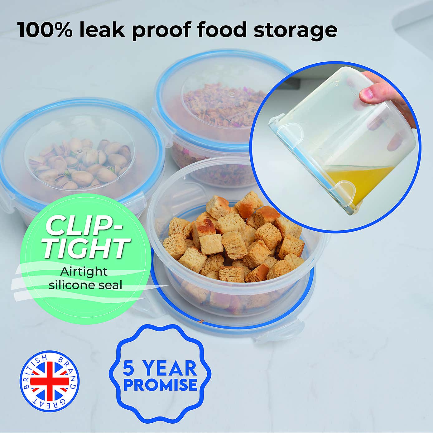 ADDIS 3 Sets of 3 Round 700ml Clip Tight Storage Containers
