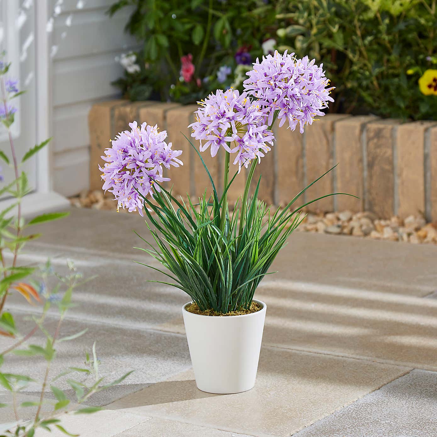 Artificial Purple Allium in White Pot