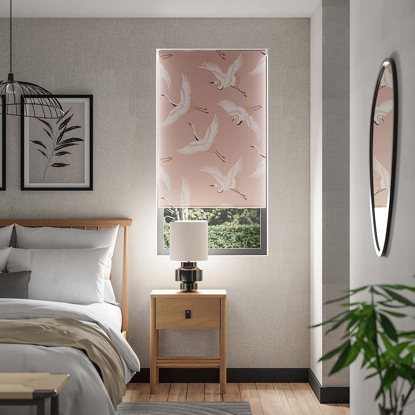Japandi Cranes Blackout Blush Roller Blind