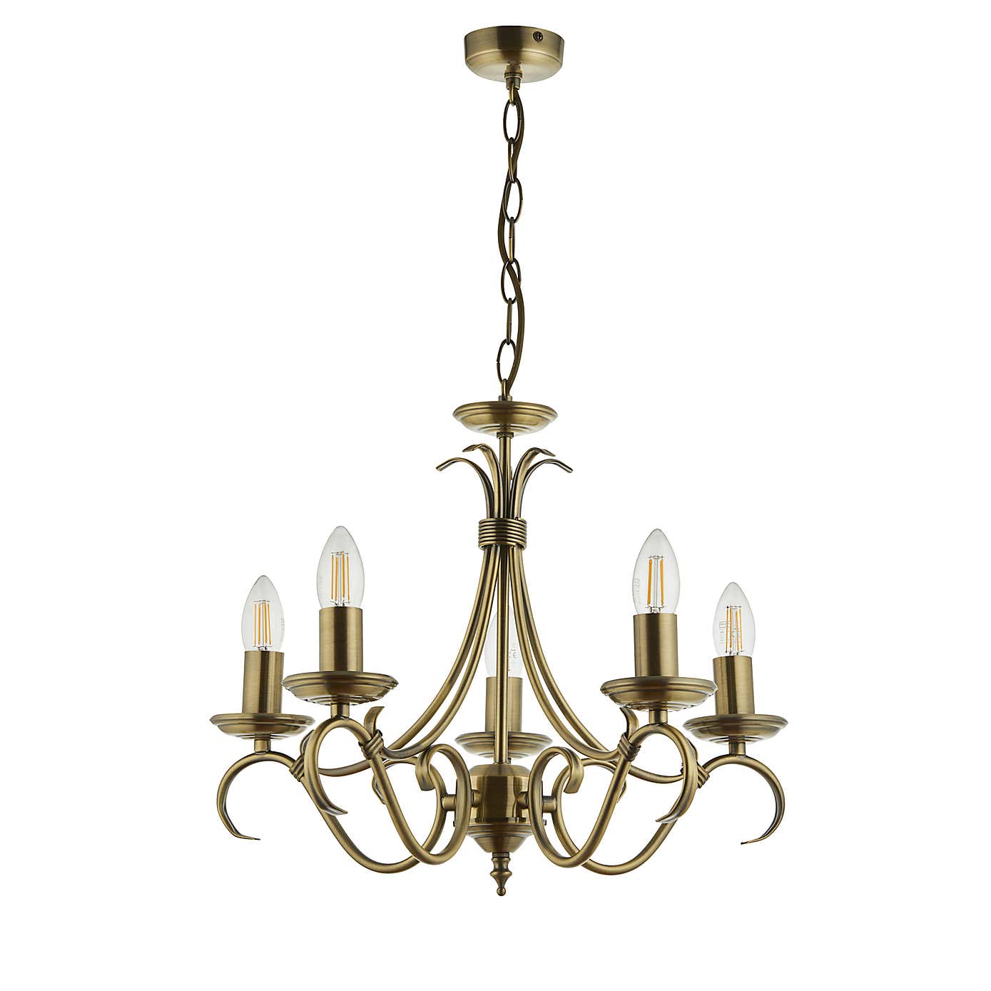 Vogue Bernice 5 Light Candelabra Ceiling Fitting Antique Brass