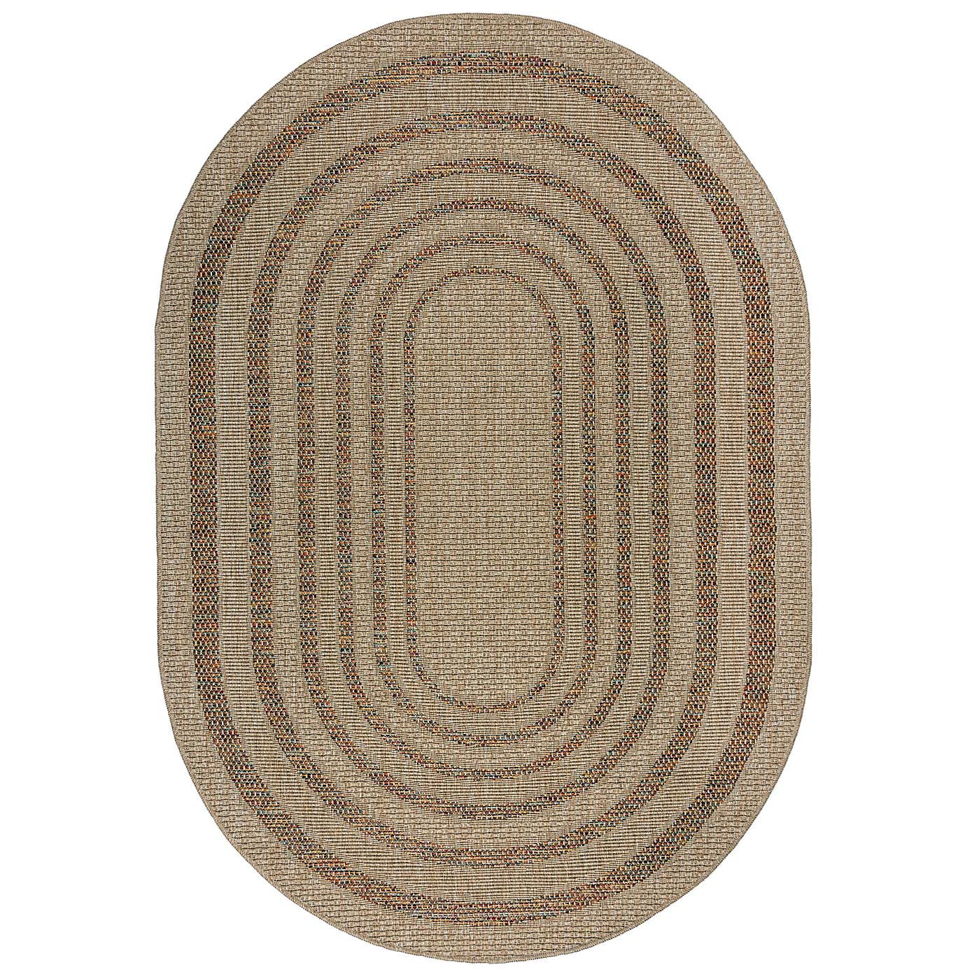 Stripe Border Indoor Outdoor Oval Rug