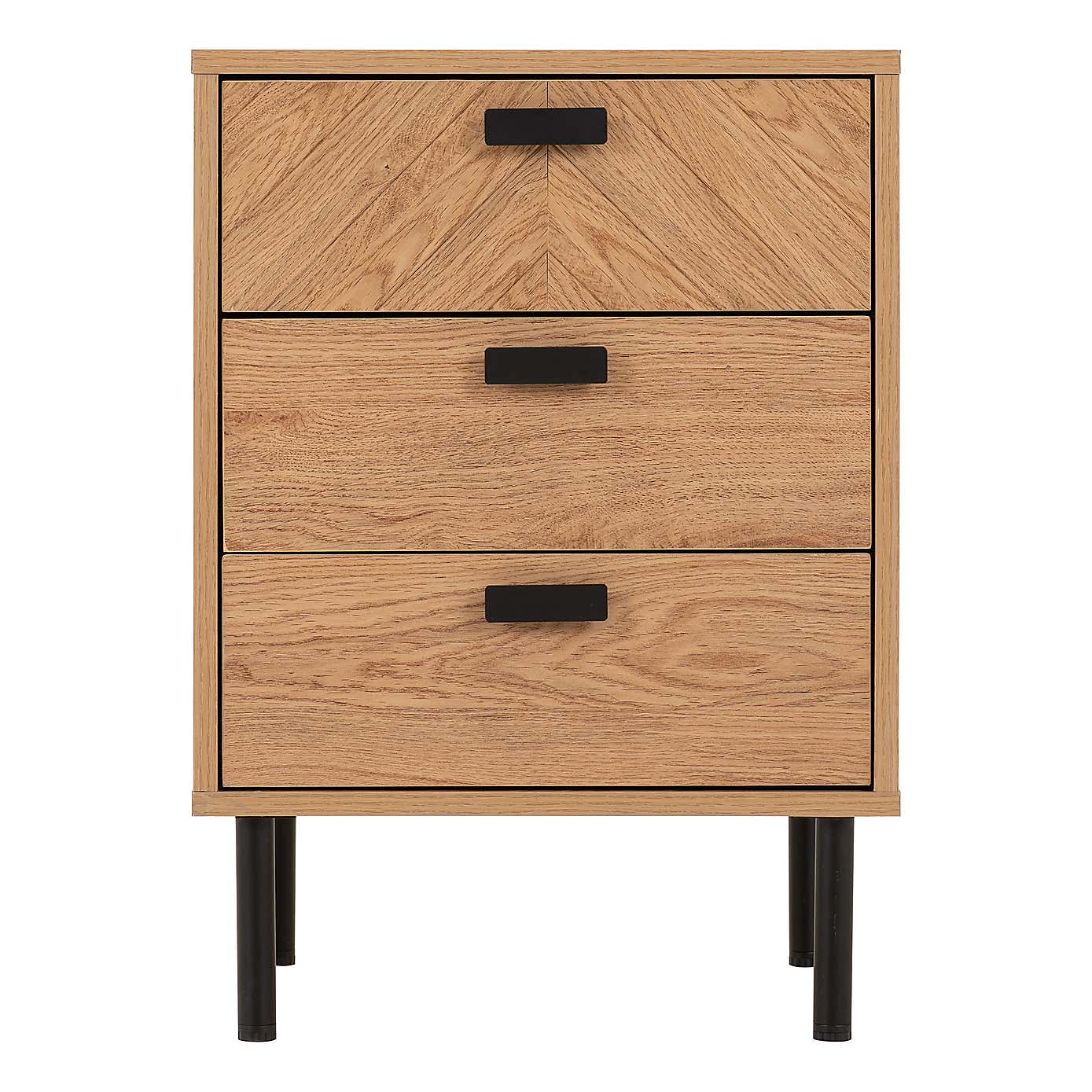 Leon 3 Drawer Bedside Table, Oak Effect