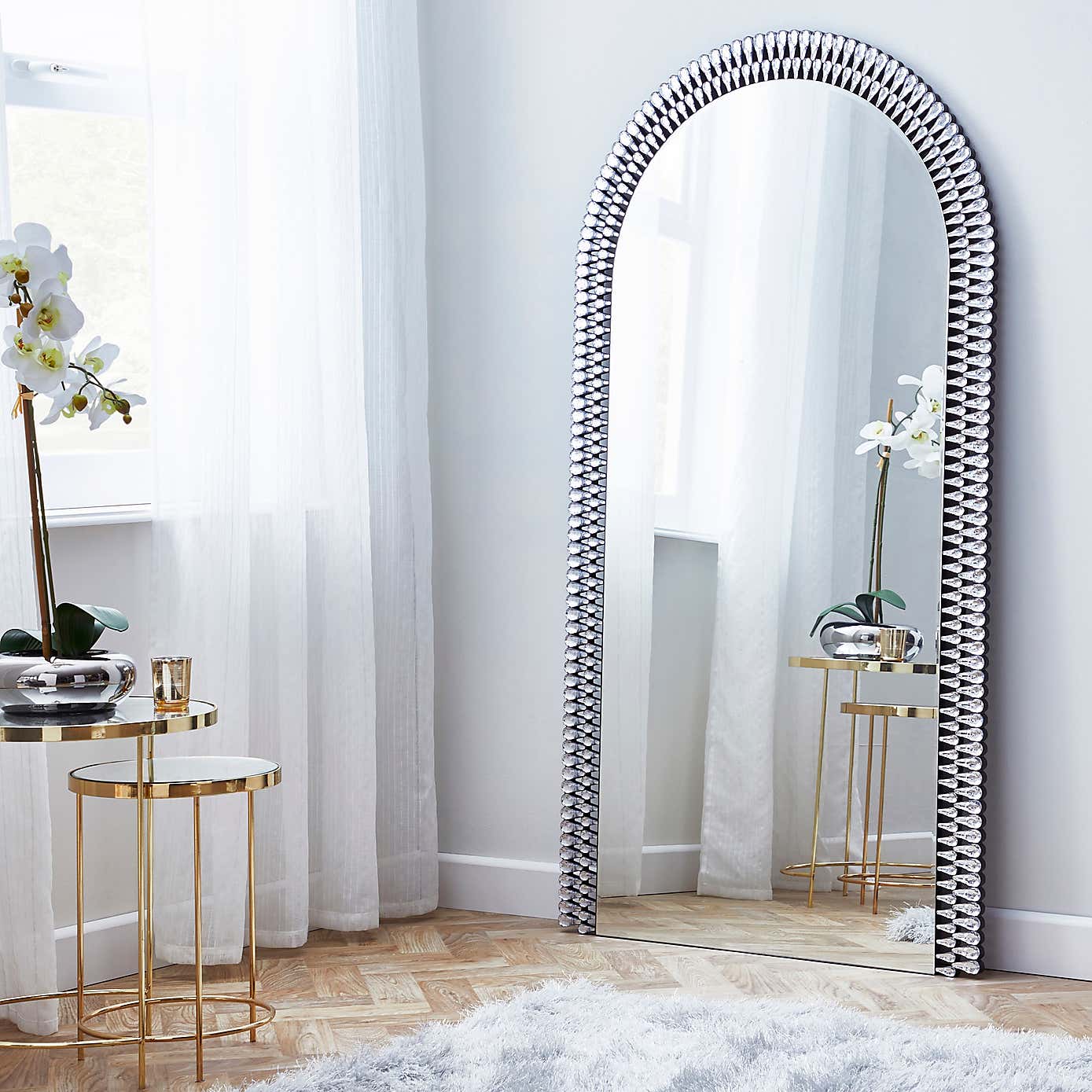 Glam Gem Edge Arched Full Length Leaner Mirror