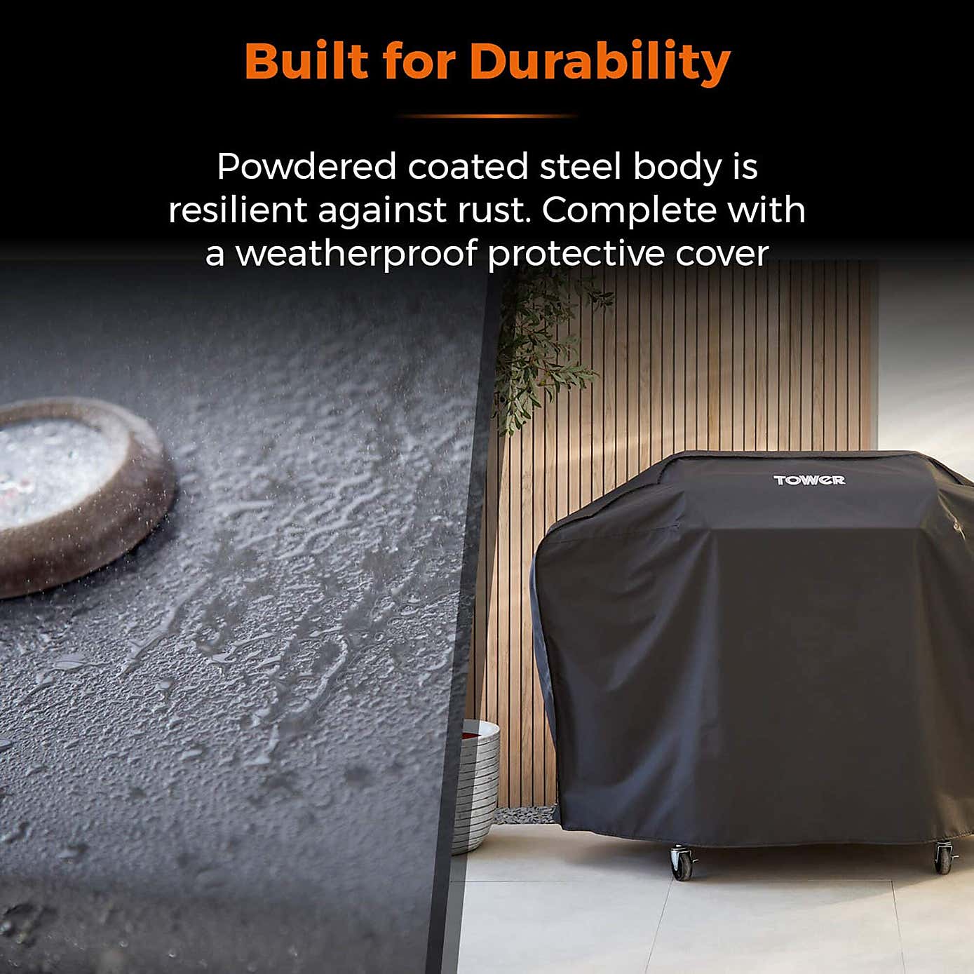 Tower Stealth Plus Three Burner Gas BBQ with Side Burner, Black Steel