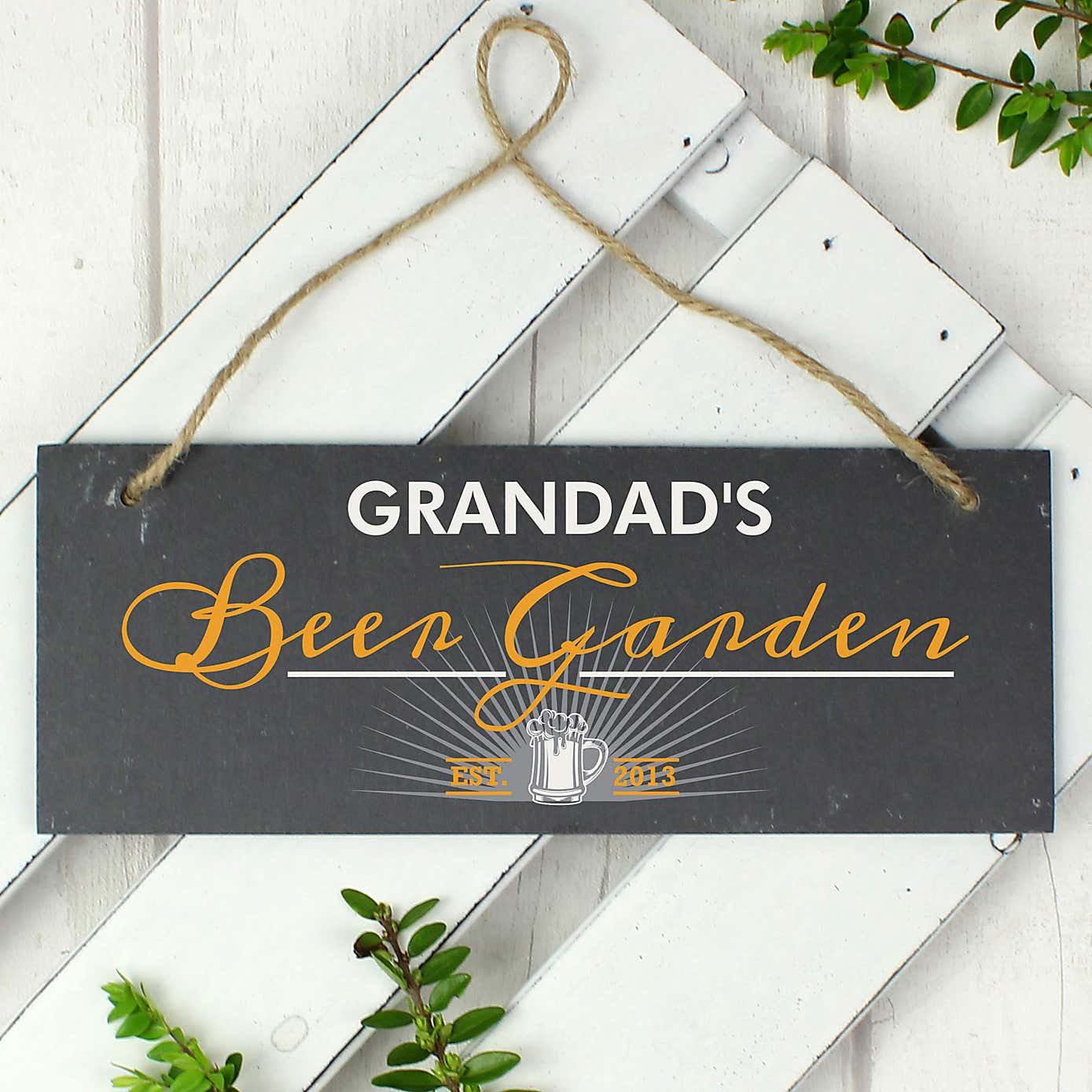 Personalised Beer Garden Printed Hanging Slate Plaque