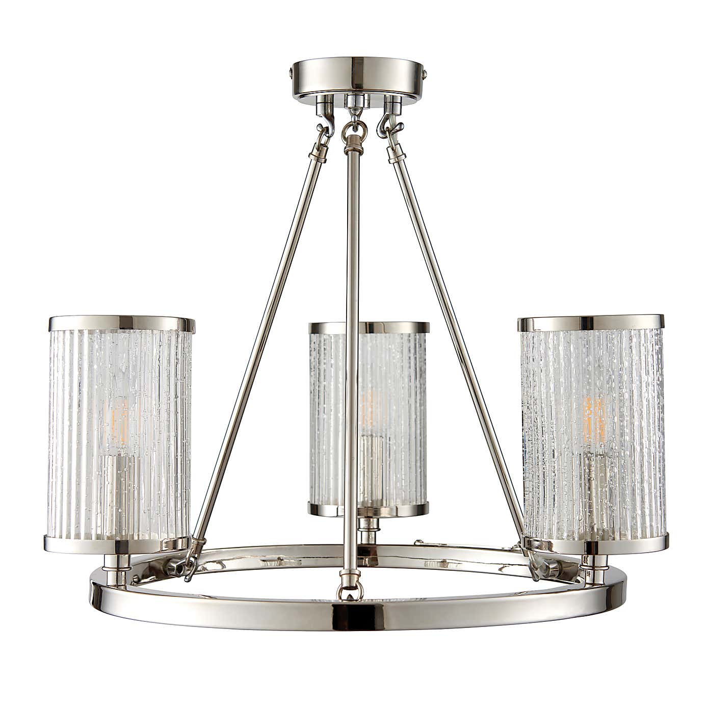 Vogue Easton Ribbed Glass Semi Flush Ceiling Fitting Chrome