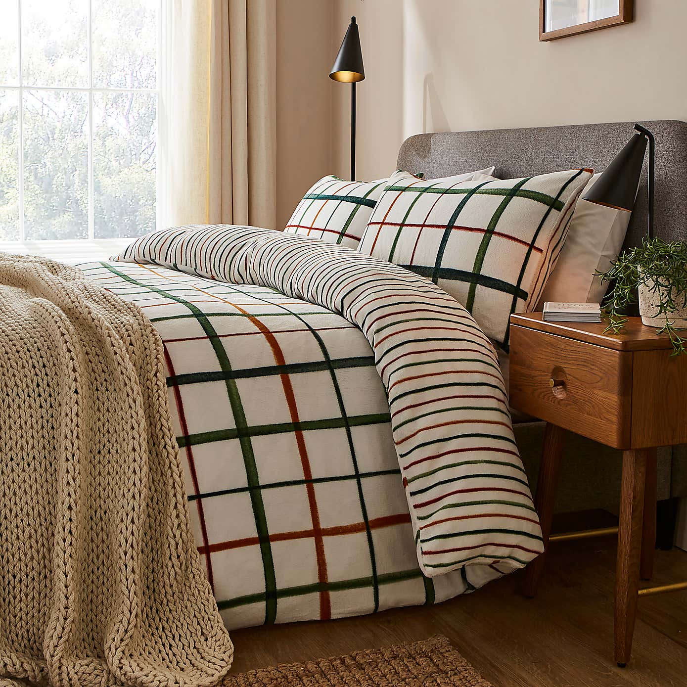 Woodland Check Fleece Duvet Cover and Pillowcase Set