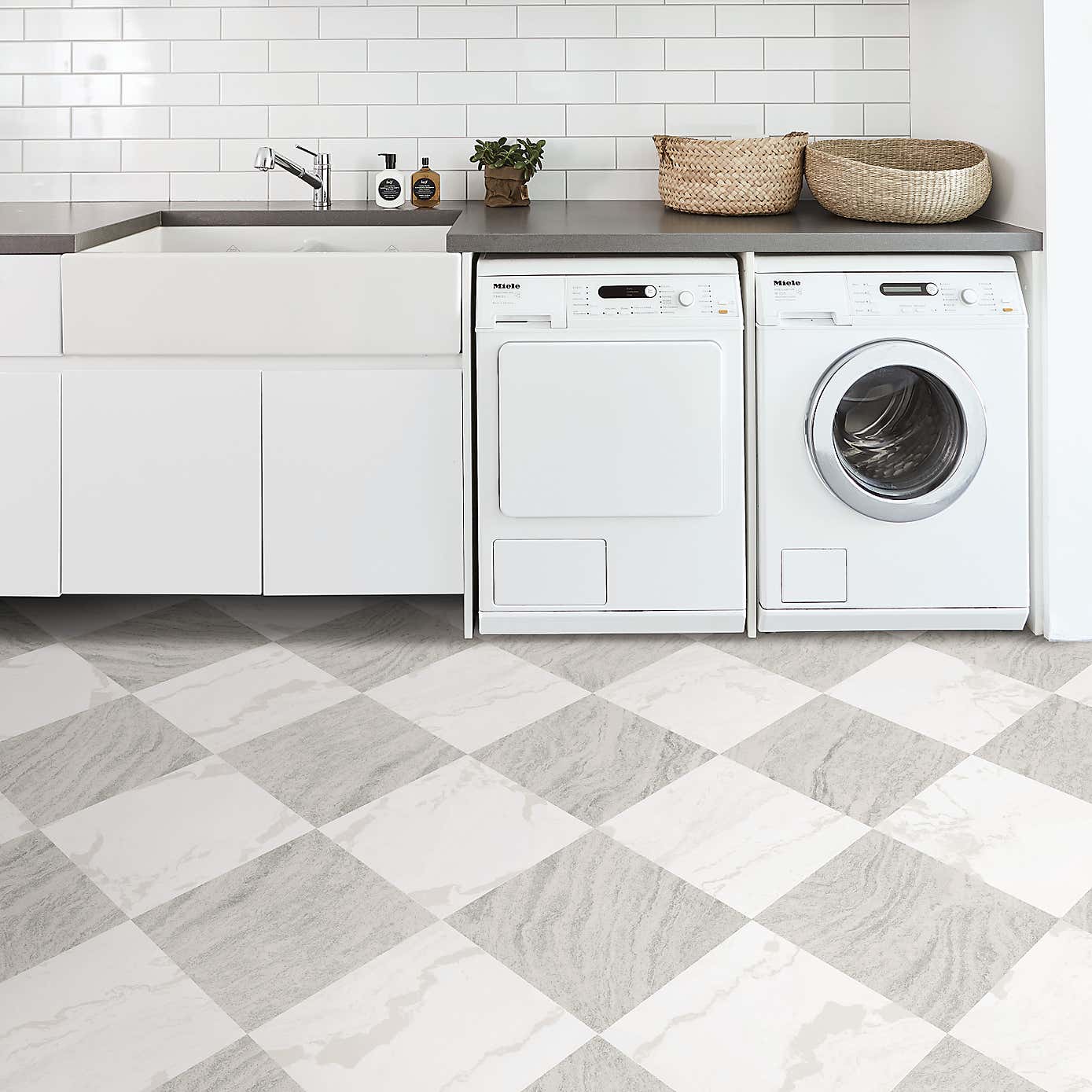 Bonneville Beige & White Peel and Stick Floor Tiles