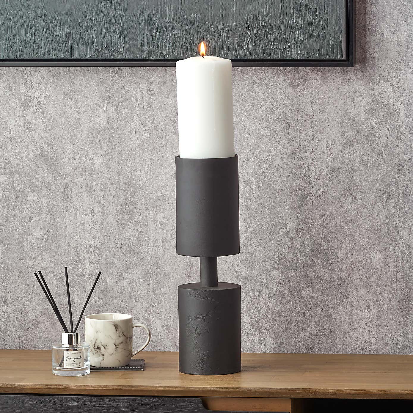 Matt Black Pillar Candle Holder
