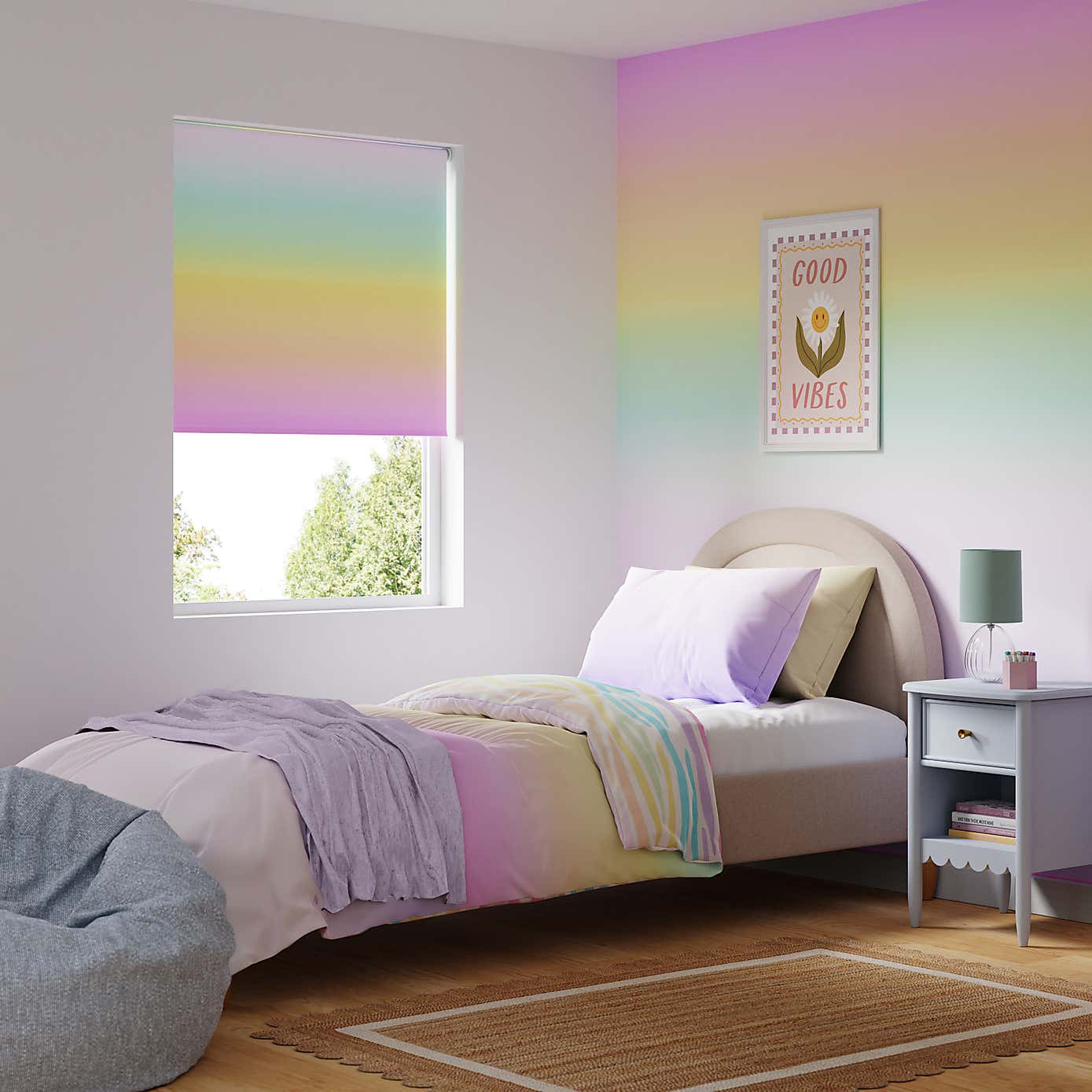 Ombre Rainbow Twist Safe Blackout Roller Blind
