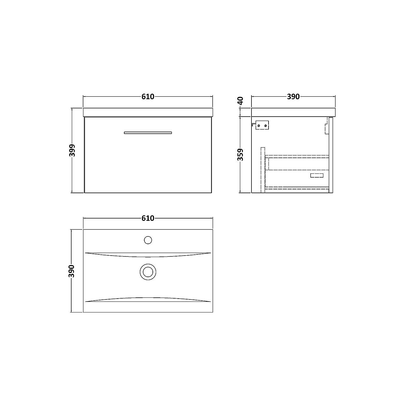 Arno Wall Mounted 1 Drawer Vanity Unit with Basin