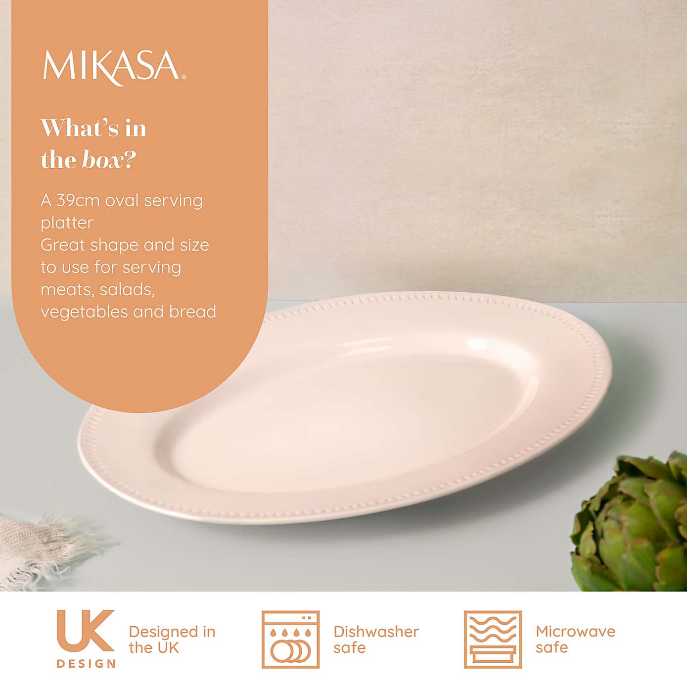Mikasa Cranbourne White Stoneware Serving Platter