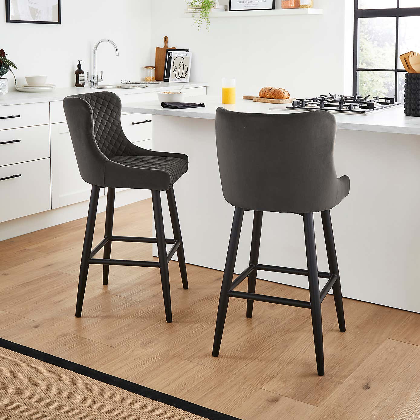 Montreal Bar Stool Charcoal Velvet