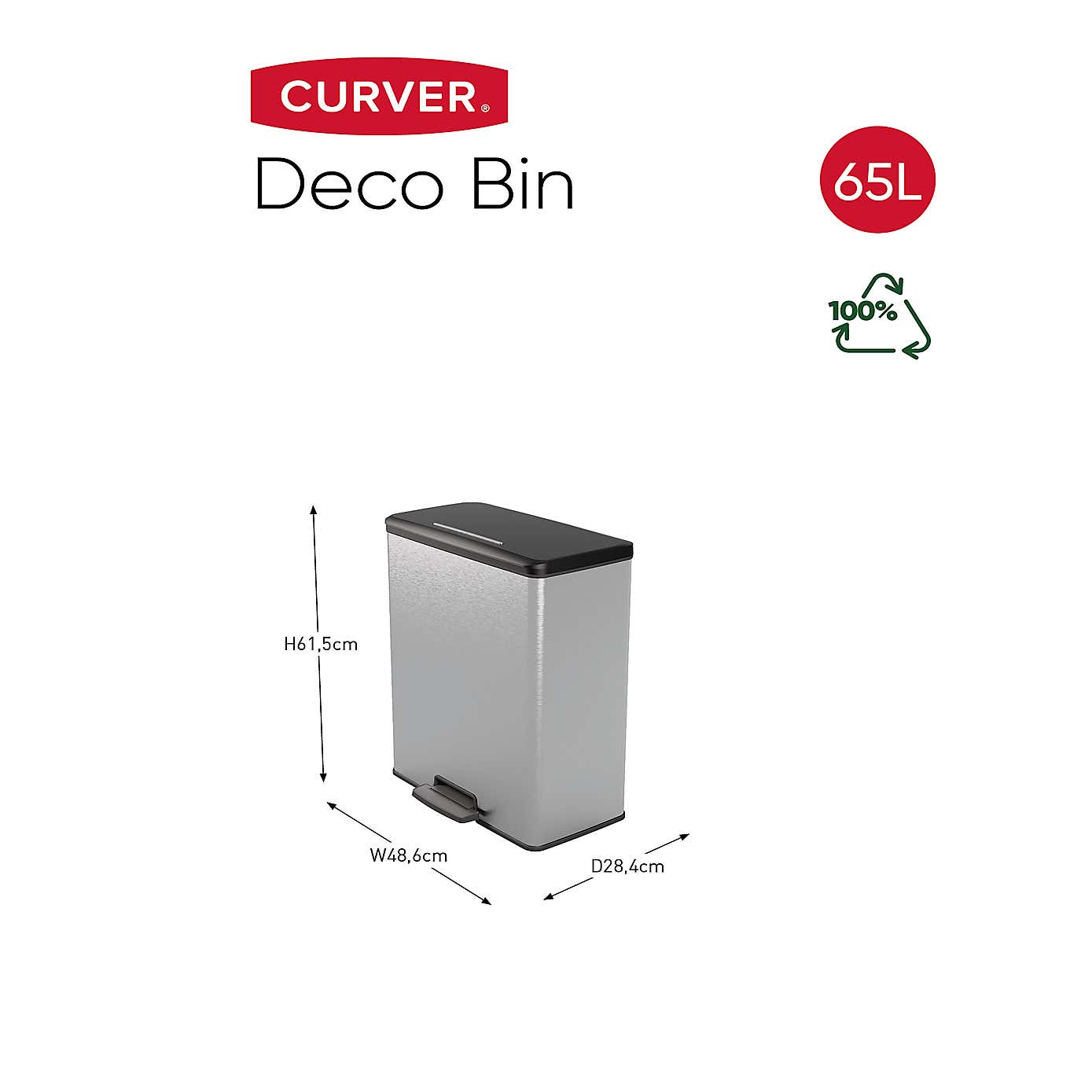 Curver Deco Bin 65L Silver