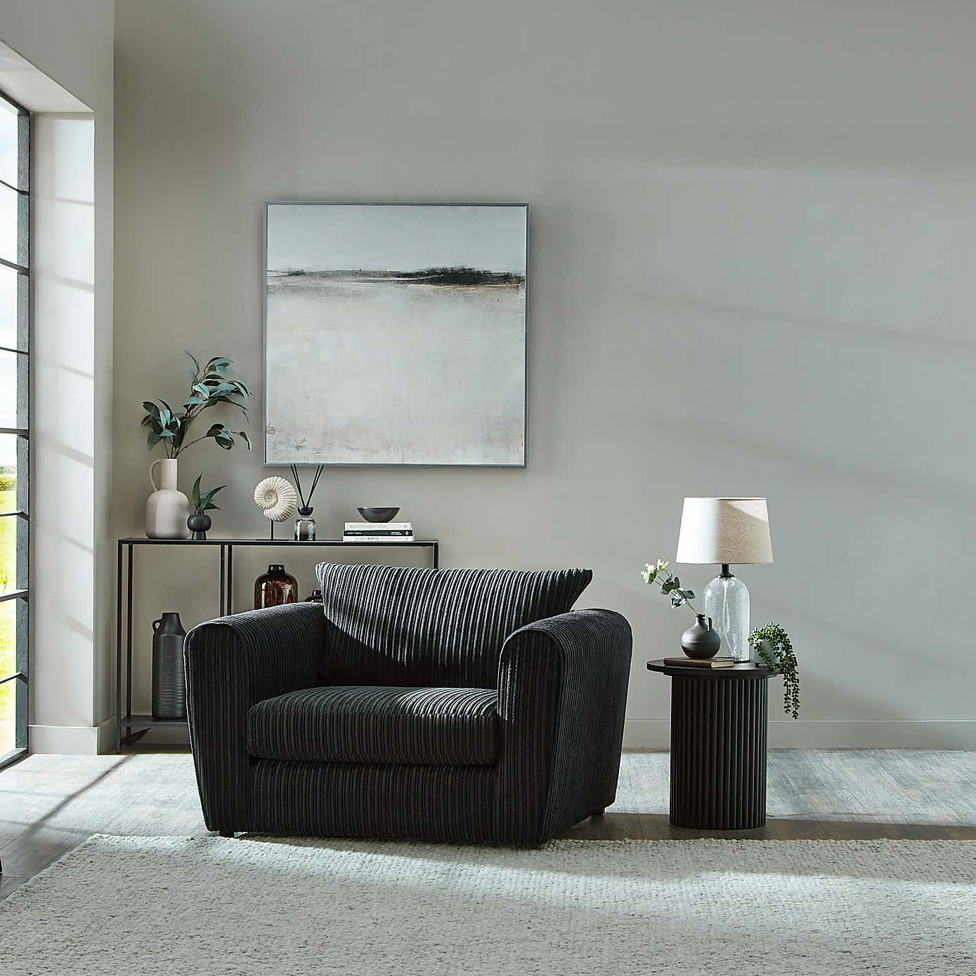 Blake Curved Arm Jumbo Cord Snuggle Chair