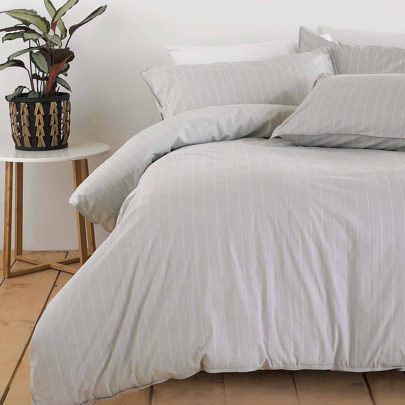 The Linen Yard Linear Stripe 100% Cotton Duvet Cover and Pillowcase Set