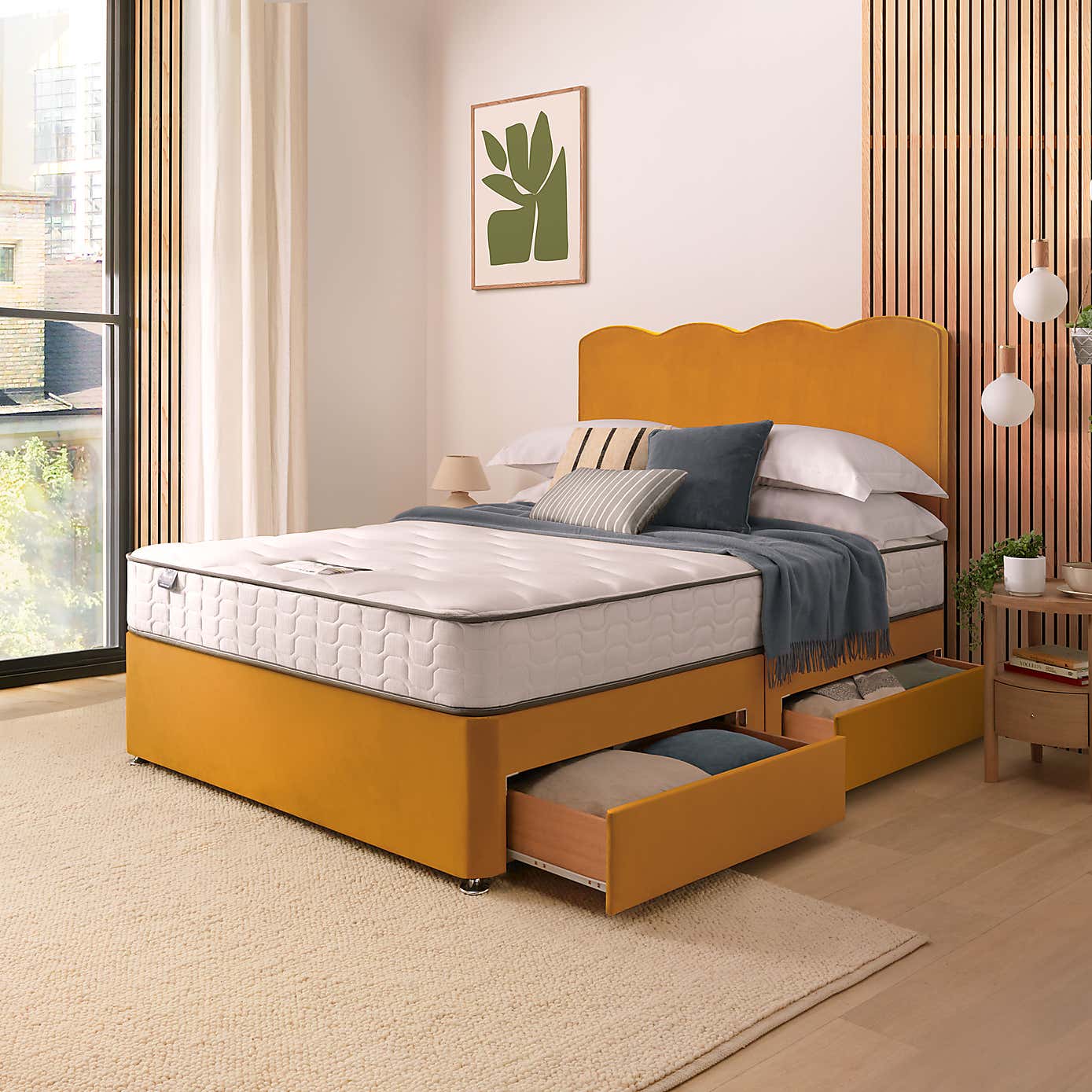 Silentnight 2 Drawer Divan Bed With Velvet Wave Headboard