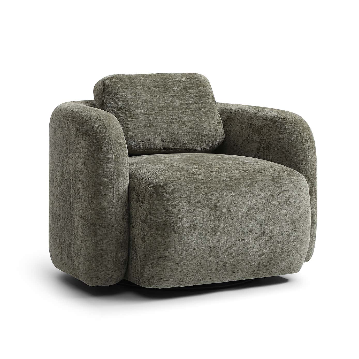Max Olive Distressed Chenille Curved Swivel Accent Chair