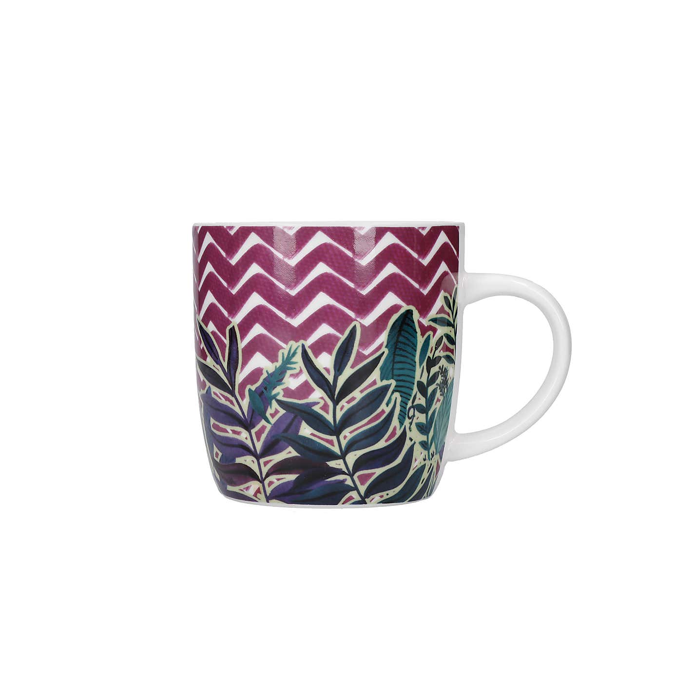 Kitchencraft Set of 4 Exotic Floral Chevron Stoneware Mugs