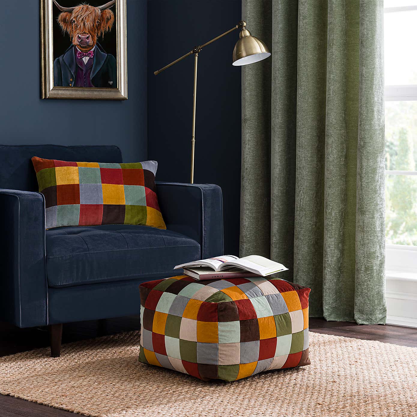Eliza Blue Patchwork Cube Pouffe