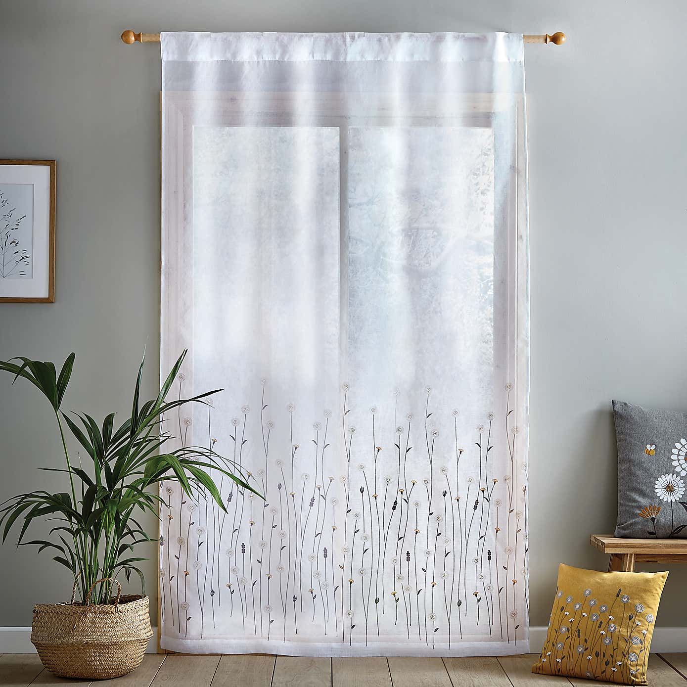 Scandi Floral Hidden Tab Top Voile Panel