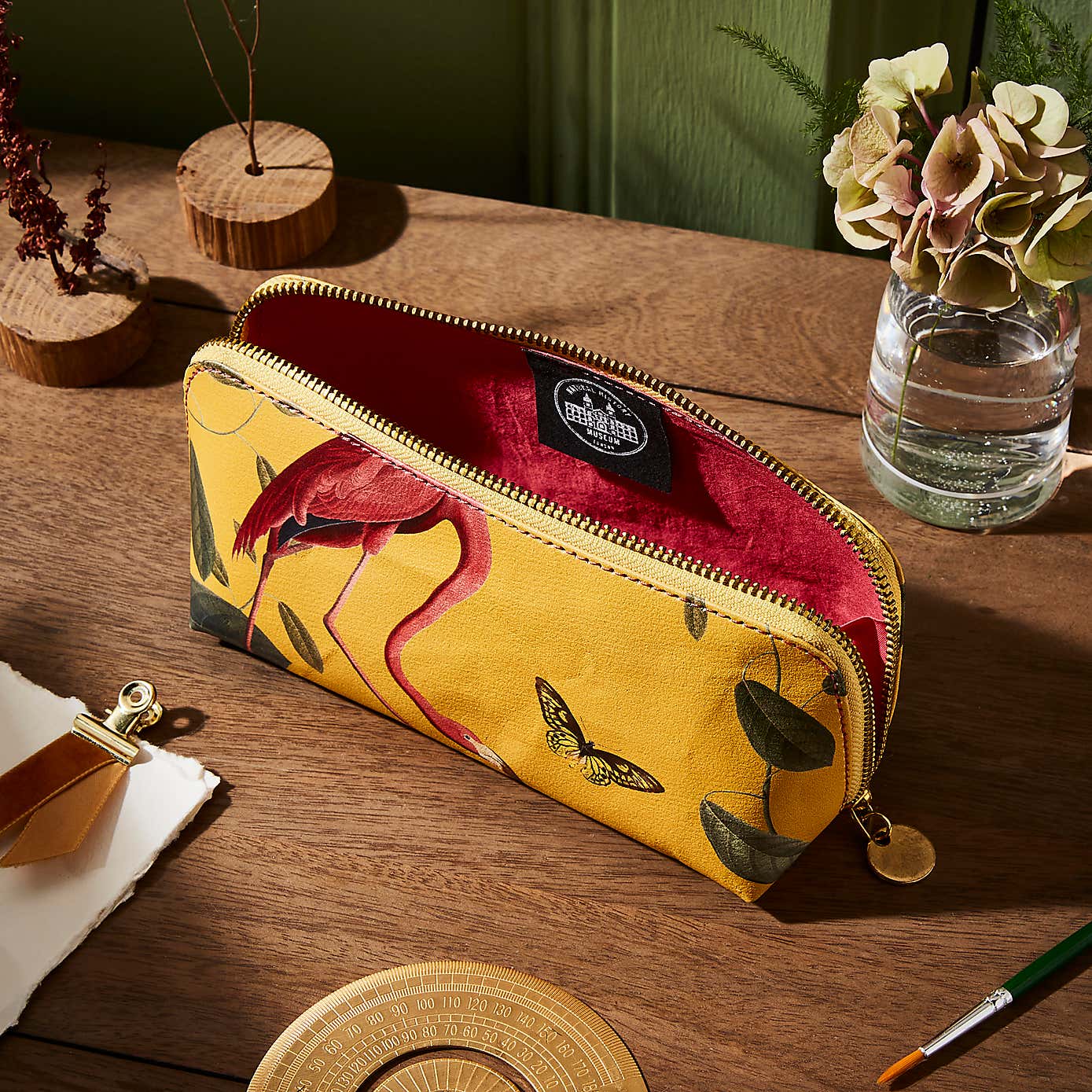 Recycled Leather Flamingo Pencil Case