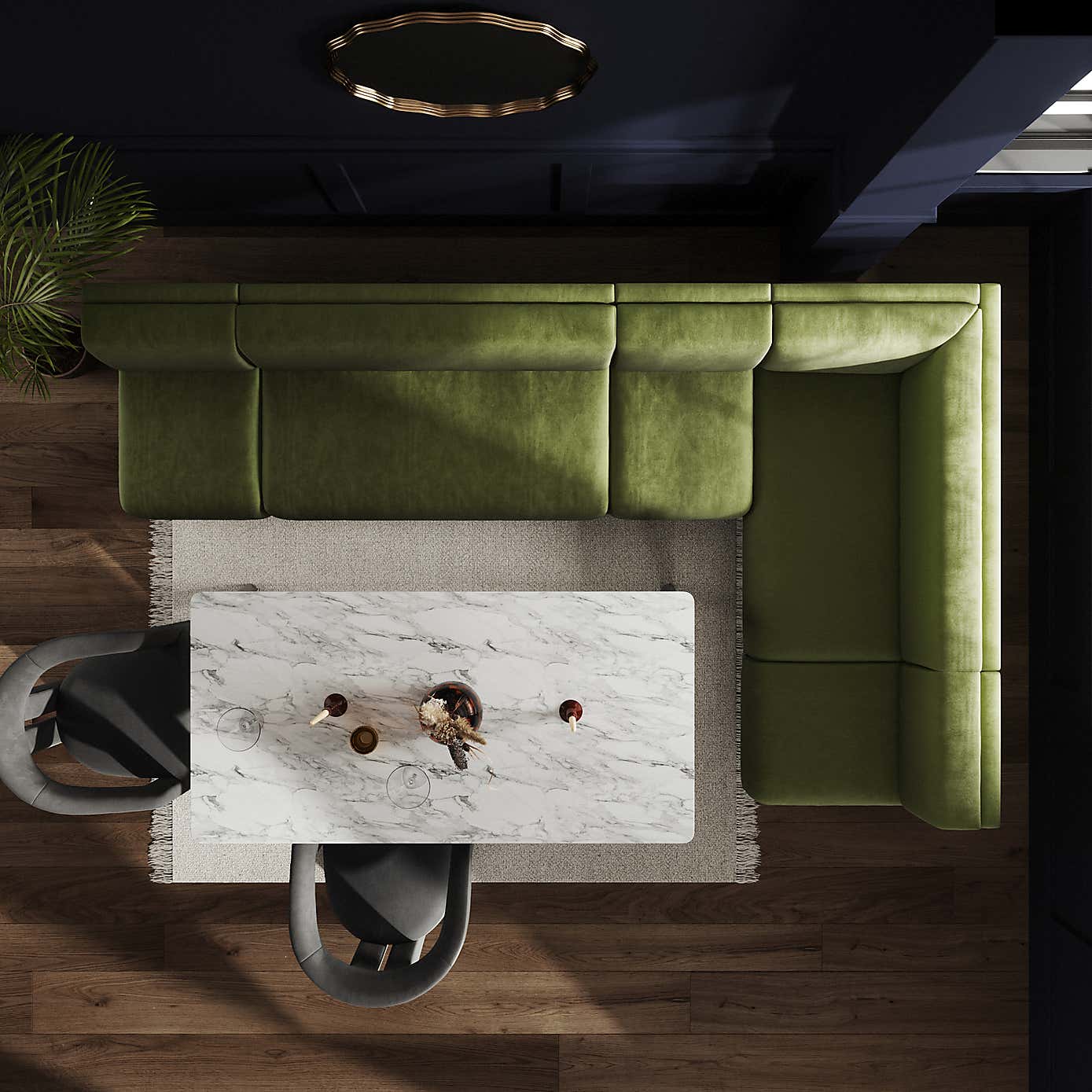 Mae Matte Plush Velvet Left Hand Dining Bench Olive Bundle