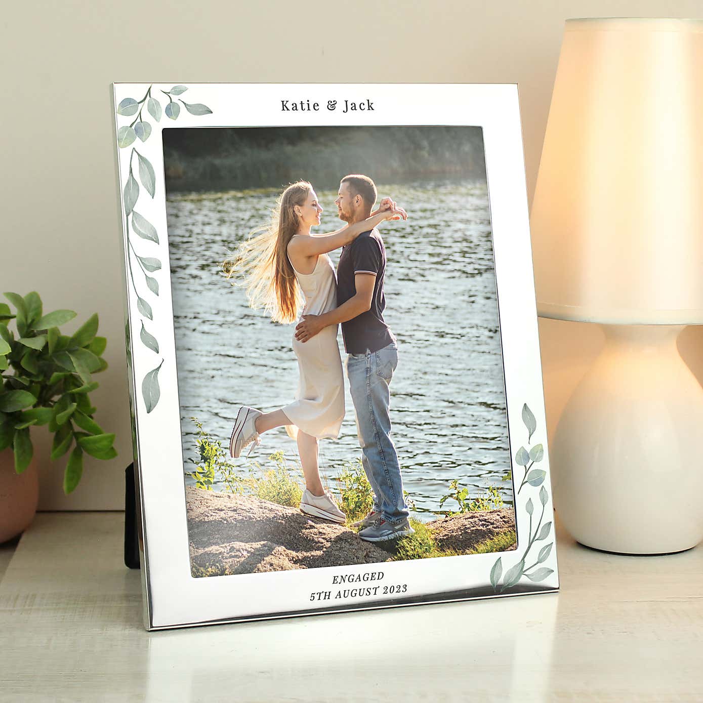 Personalised Botanical Silver Portrait Photo Frame