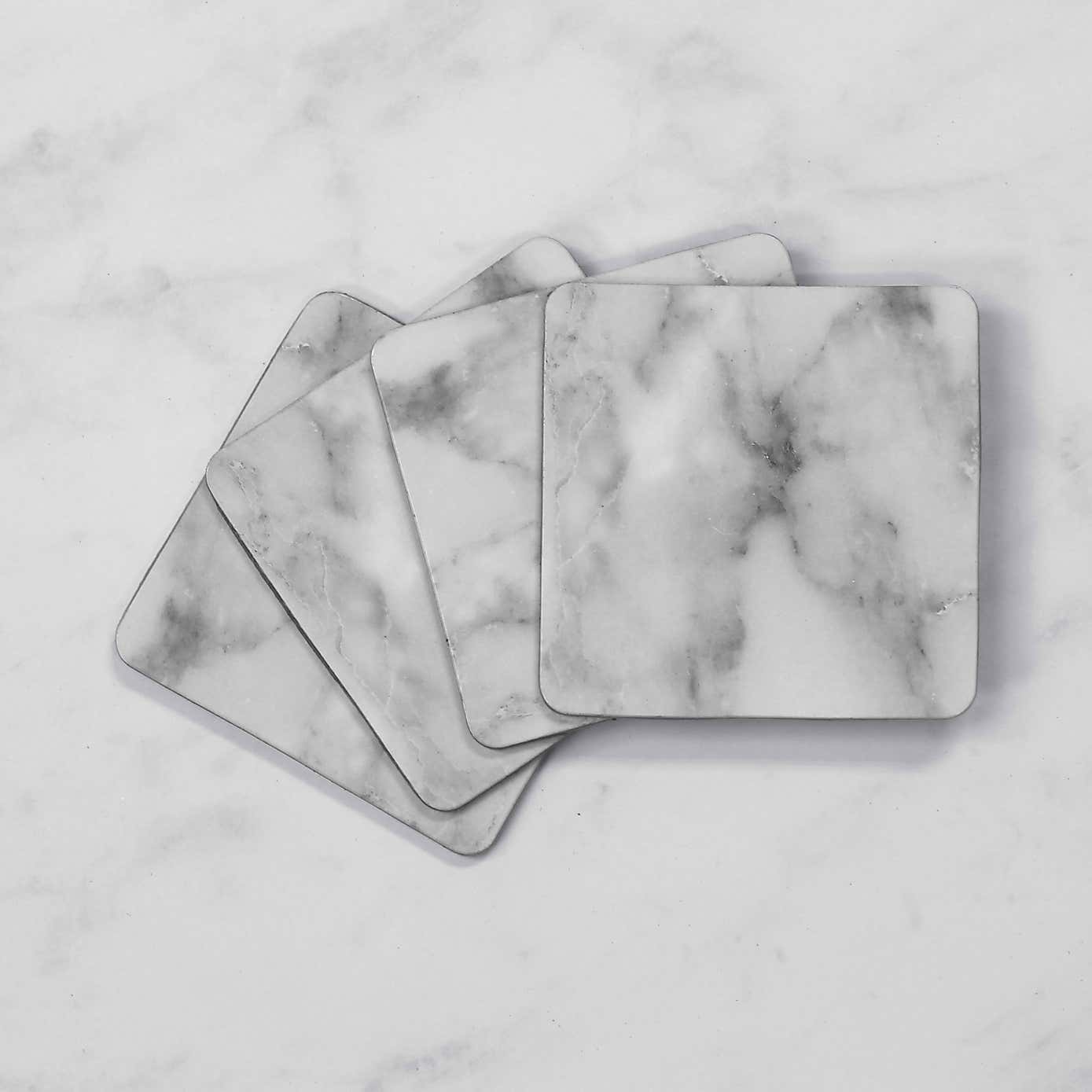Set of 4 White Marble Cork Back Coasters