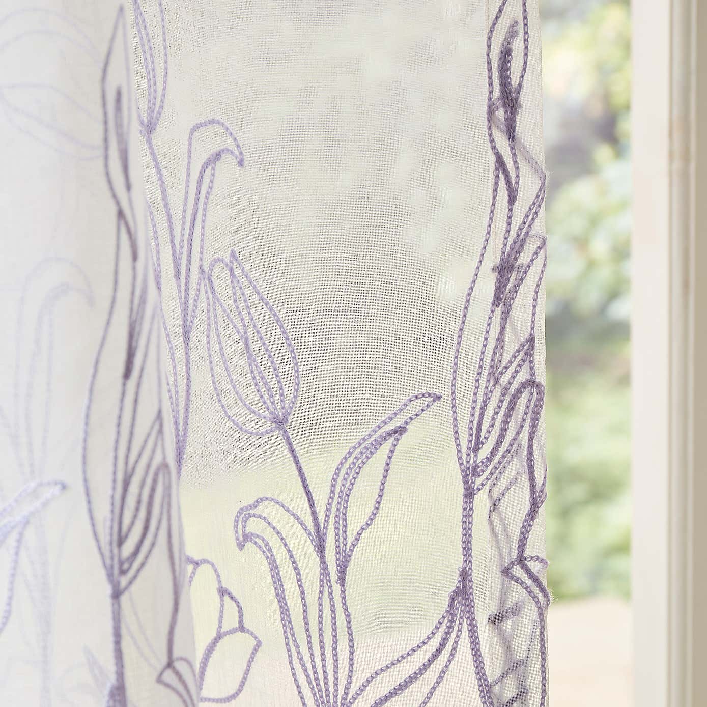 Embroidered Tulip Slot Top Single Voile Panel