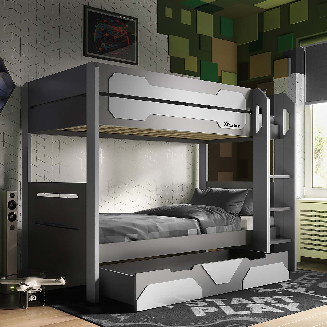 X Rocker Battalion Gaming Bunk Bed with Trundle