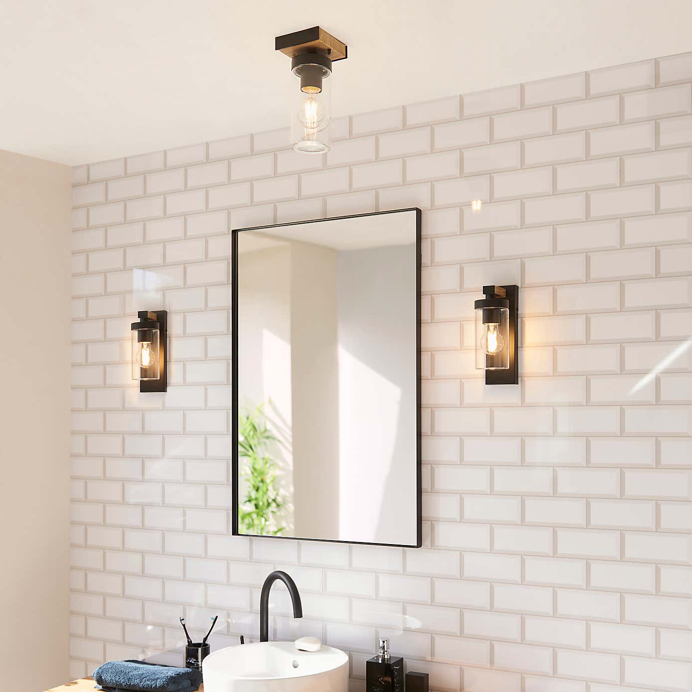 Fulton Industrial Dimmable Indoor Outdoor Flush Ceiling Light