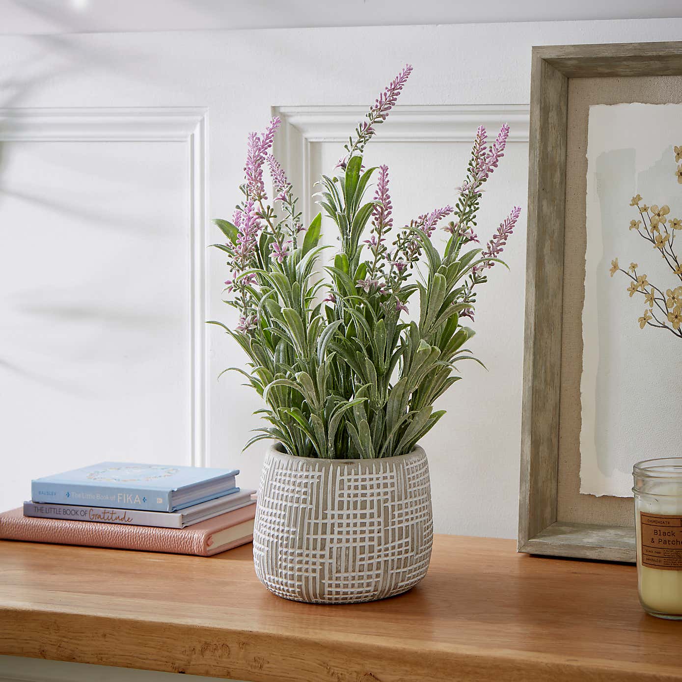 Artificial Salvia in Grey Cement Pot