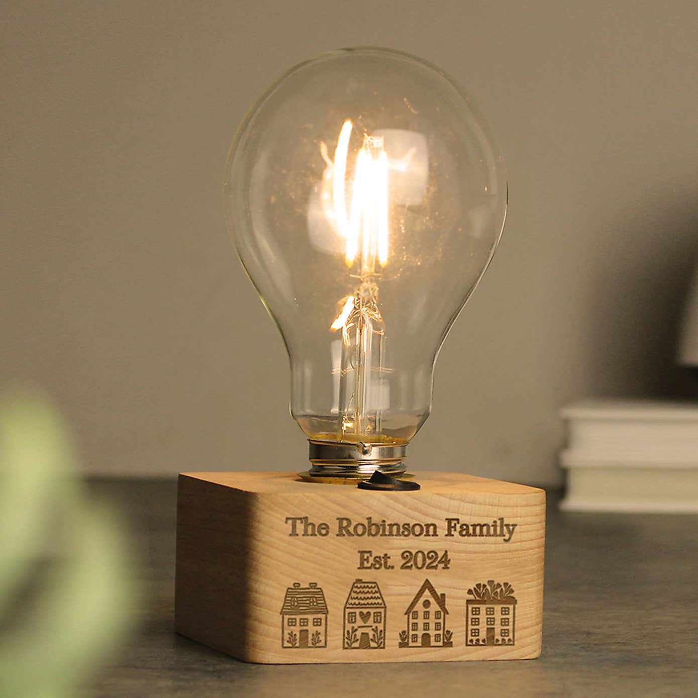 Personalised Home Wooden Light Bulb