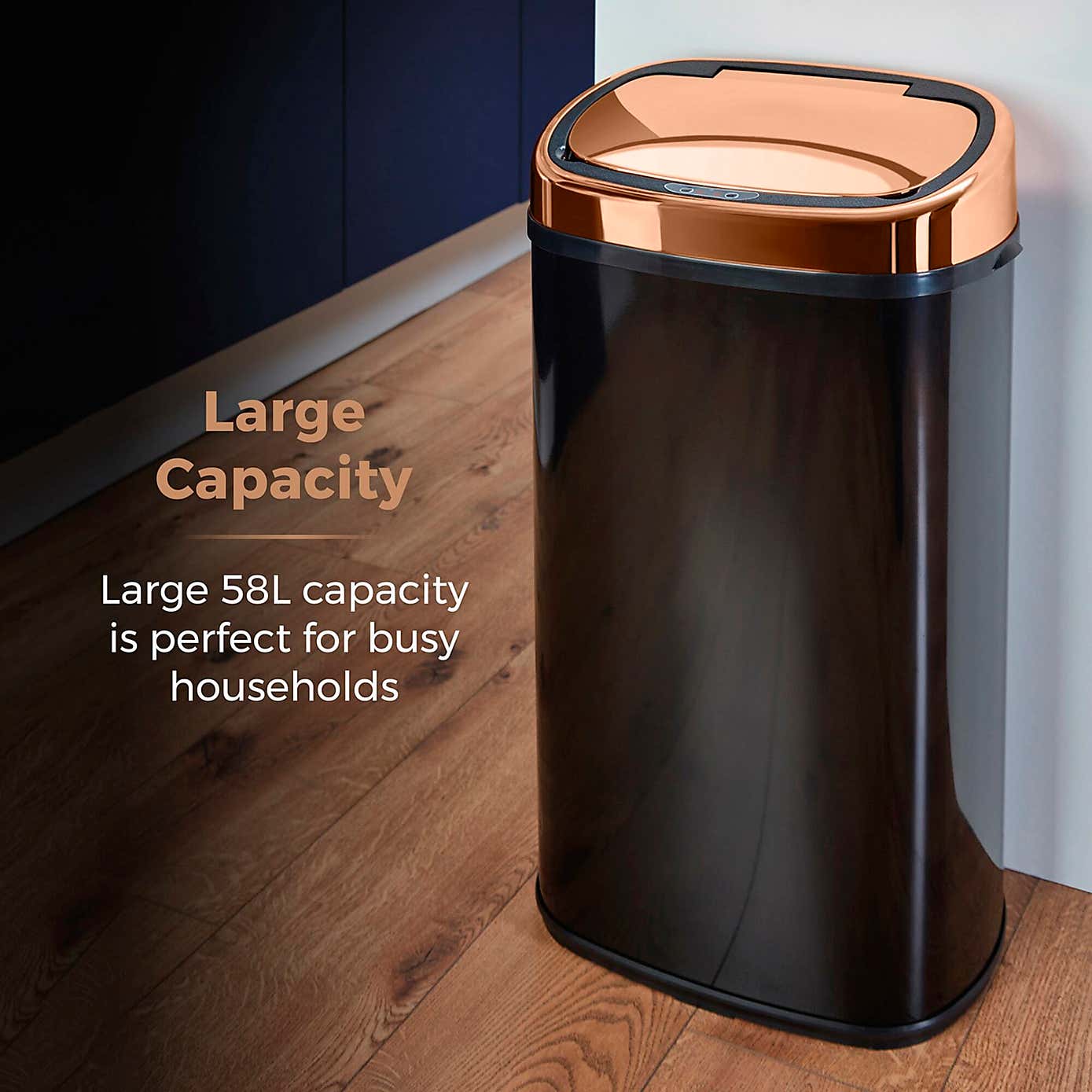 Tower Rose Gold 58L Square Sensor Bin