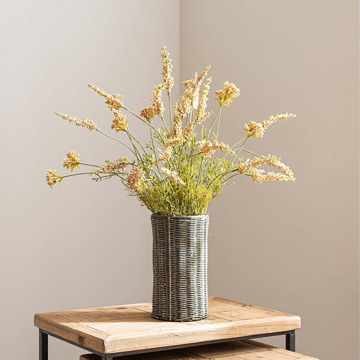 Artificial Yellow Astilbe in Woven Vase
