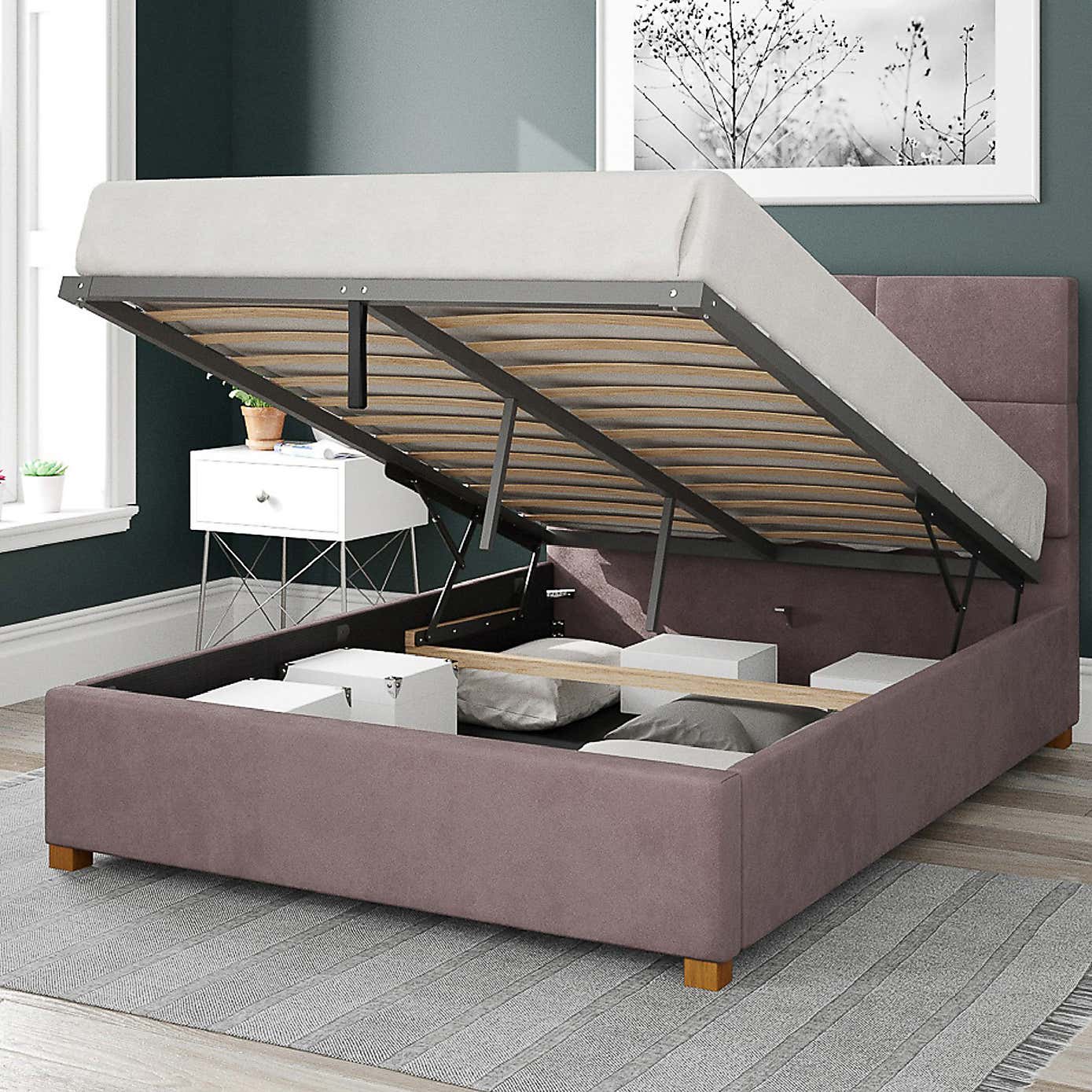 Caine Plush Velvet Ottoman Bed Frame