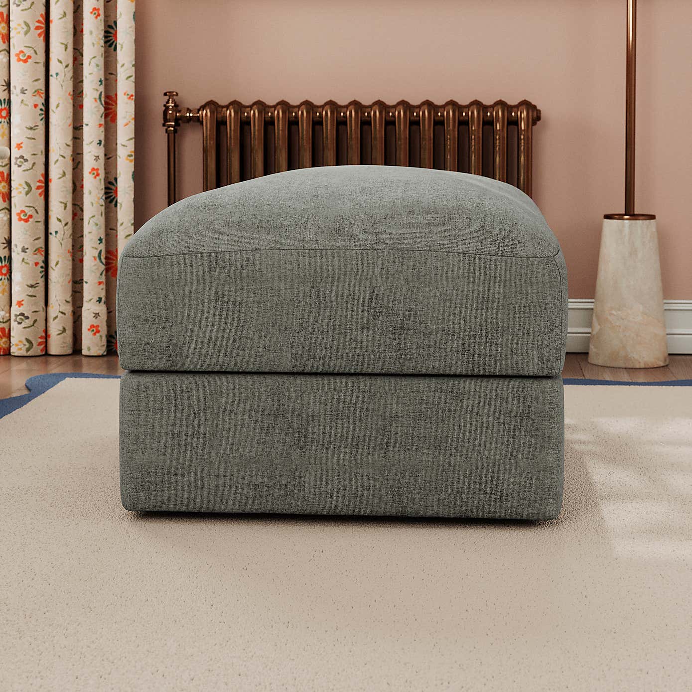 Hattie Tonal Plush Chenille Storage Footstool