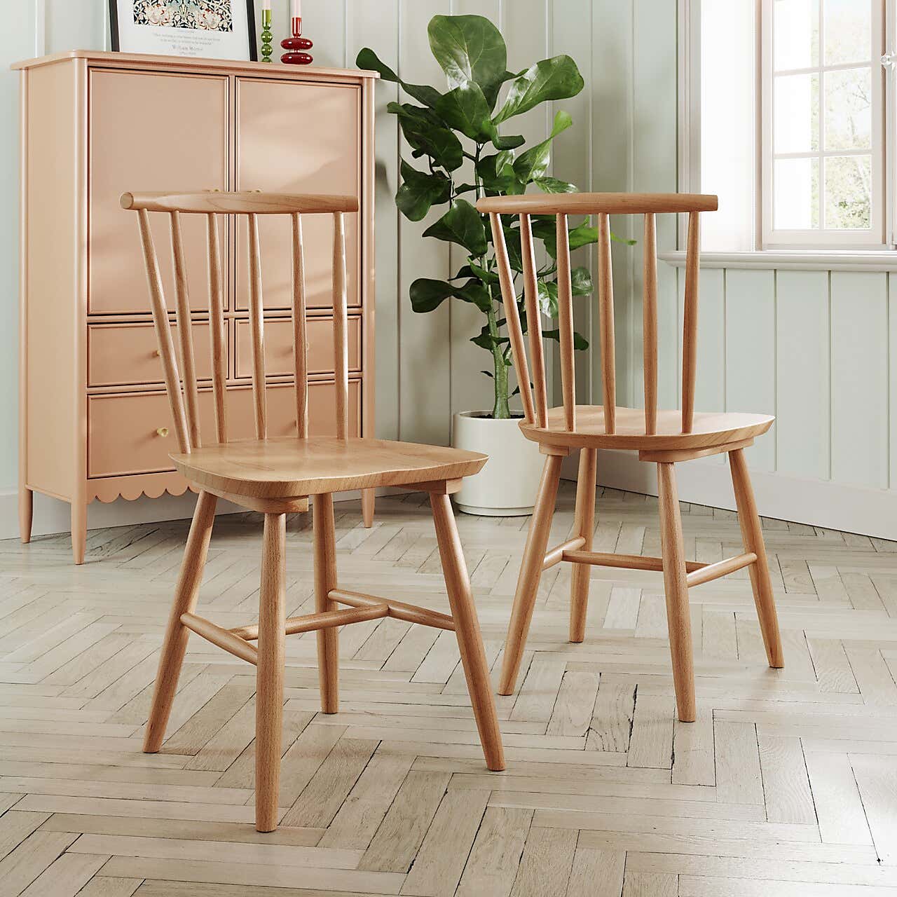 Harvey Set of 2 Dining Chairs, Beech Wood