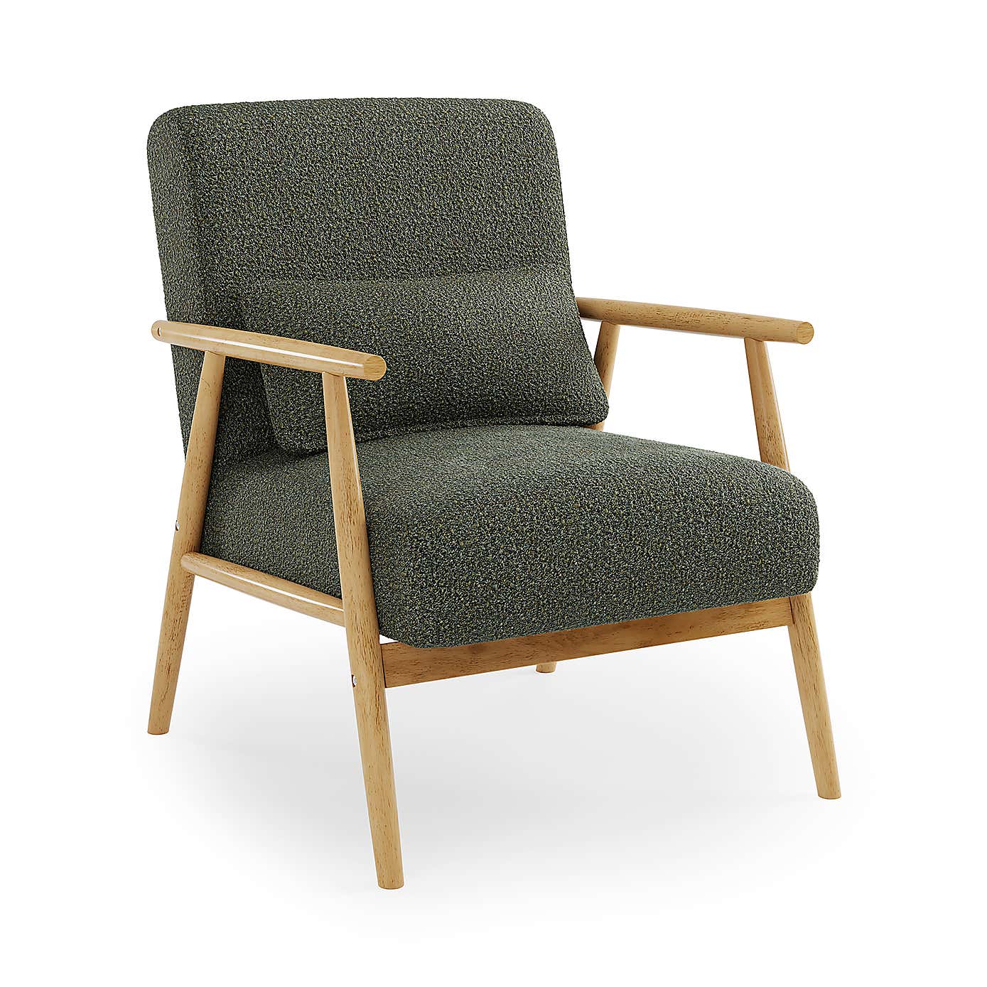 Alpine Spindle Boucle Wooden Arm Accent Chair
