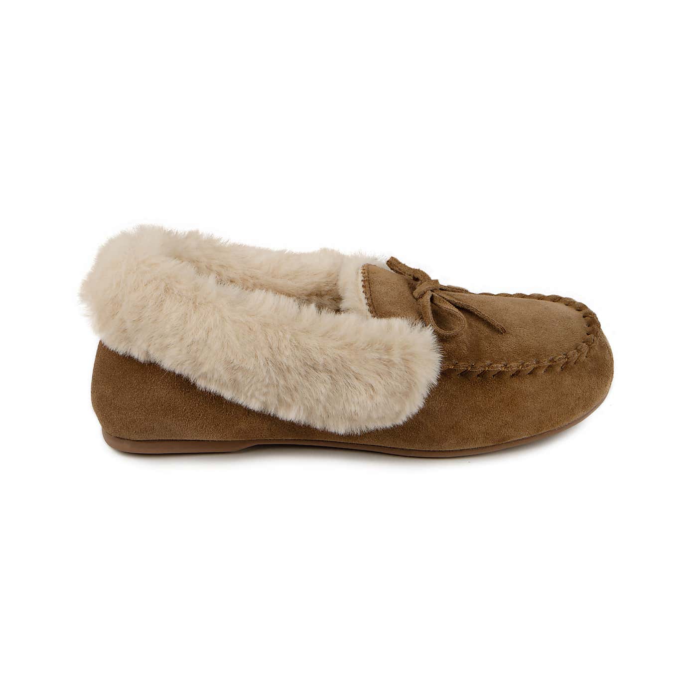 Isotoner Genuine Suede Moccasin with Faux Fur Lining